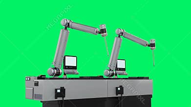 Automation industry concept with robotic arms with control panels isolated