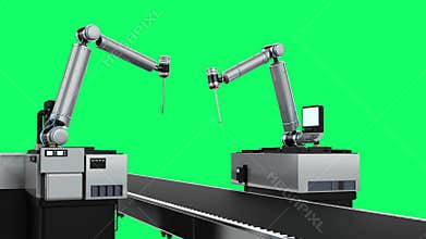 Automation industry concept with robotic arms with control panels isolated