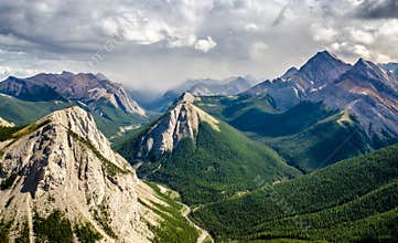 Mountain range landscape view in Jasper NP, Canada