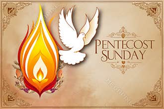 Greeting card banner poster with dove traditional Christian holiday Pentecost Sunday AI Generative