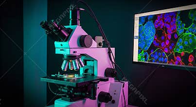 Confocal Laser Scanning Microscope with Fluorescent Cells