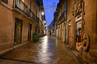 Evening cityscape of Lugo, Spain, during the San Froilán festivities