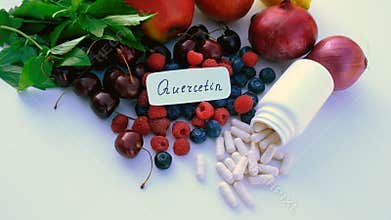 Products that contain quercetin. Selective focus.