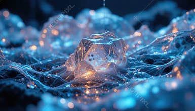 Colorful Abstract Composition of Illuminated Ice and Bokeh Lights