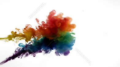 Colored Ink Dissolving in Water on White Background in Slow Motion