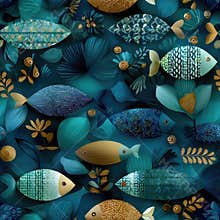 Seamless design of playful fish in soft pastel colors creates a whimsical atmosphere perfect for children's illustrations or