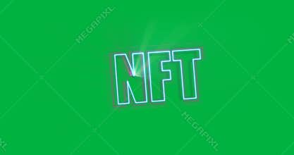 Animation of glowing neon blue and pink nft text on transparent background
