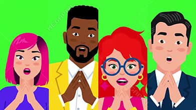 Diverse Group of People Expressing Surprise and Amazement with Hands Clasped