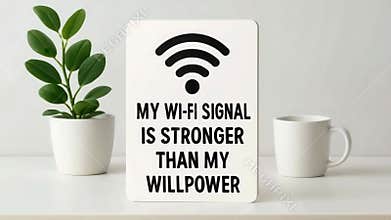 Wifi Signal Stronger Than Willpower, Home Office Scene and Funny Sign