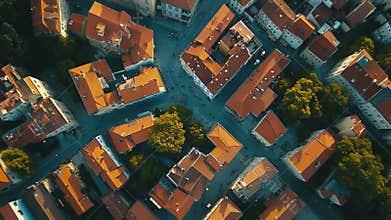 Aerial view of old town historic cityscape