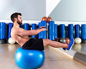 Fitball abdominal balance crunch Swiss ball man