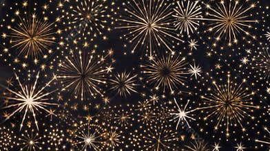 Bright Gold Fireworks Exploding in a Dark Night Sky During a Celebration