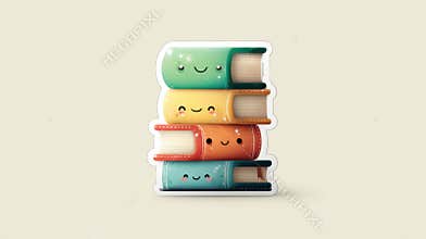 Cute Stacked Books With Smiling Faces Against a Simple Background Showcasing a Playful Design for Book Lovers
