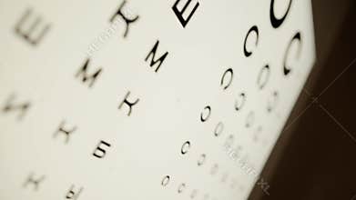 Black letters on white background for vision testing. Vision testing chart, close-up