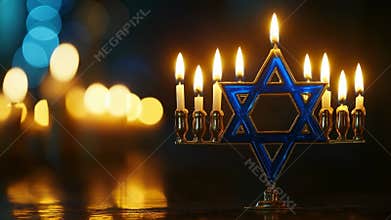Hanukkah ritual: candle flame, jewish heritage, menorah ceremony, light blessing, festival tradition, sacred night, spiritual