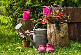 Spring garden tools utensils gardening