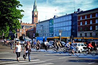 Copenhagen denmark: people riding bicycles