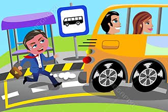Businessman Running Late Bus Stop Missed