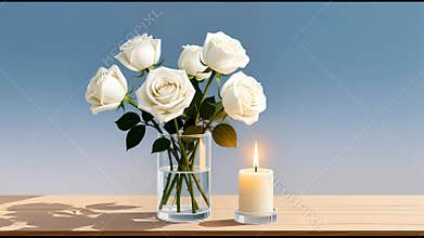 Elegant white roses and soft candlelight create a serene atmosphere