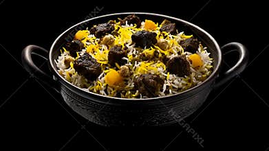 Traditional Spiced Basmati Rice Pilaf with Tender Meat Chickpeas and Golden Saffron Served Warm