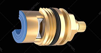 Cutaway View of Standard Washer Tap Valve Headwork Compression Gland rotation animation seamlessly loopable. 3D rendering isolated