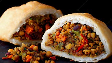 Savory Filled Bread Pocket with Chickpeas and Vegetables Close Up