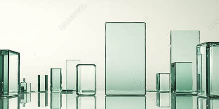 Glass Panels Over Soft Gradient in Lime Ice and Ivory Transparent glassy rectangles floating over a lime ice to ivory