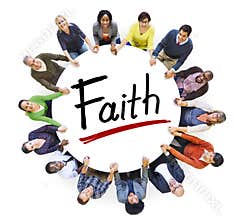 Multi-Ethnic Group of People Holding Hands and Faith Concept