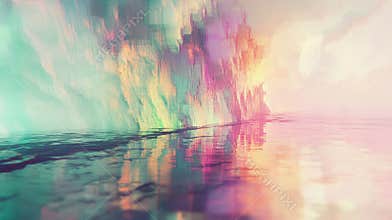 Pixel sorting abstract landscape with colorful glitch art reflection