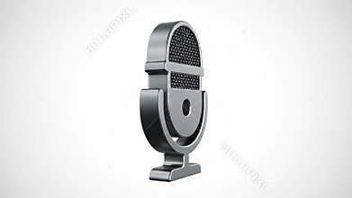 Sleek 3D Spinning Metallic Microphone Icon on White Background, Perfect for Audio and Podcasting