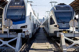 Modern H-START Trains Head-to-Head at a Hungarian Station