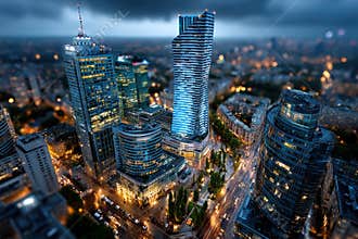Warsaw Skyline at Dusk with Modern Skyscrapers