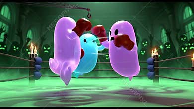 Two Cartoon Ghosts Engage in a Spooky Boxing Match