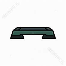 Flat Vector Icon Depicting a Dark Green Aerobic Step Platform with Black Accents Isolated on White Background Simple Line Art