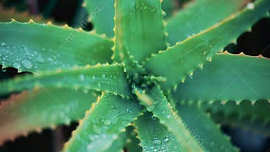 Close up of an aloe vera plant after rai