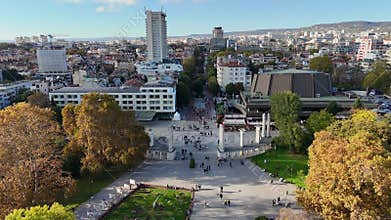 Drone Flight Over Varna Central Street Near the Park 4K