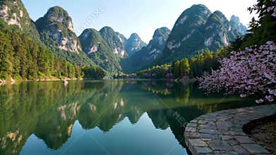 Natural scenery materials of mountains, rivers and lakes, Generative AI