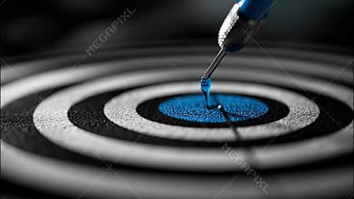 Blue dart hitting the center of a target, achieving a perfect score and symbolizing success and accuracy video 4k