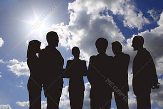 Business silhouette on sunny sky