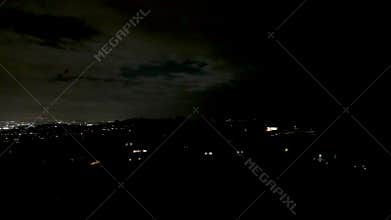 Areal city view of new year's night, celebrating with fireworks. Shot with DJI Mini pro 4 in Auckland, New Zealand