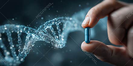 Blue pill in hand symbolizes modern health care advancements