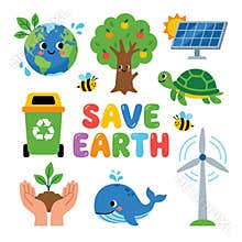 Cute Save Earth Environmental Protection Cartoon Elements
