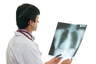 Oncologist with chest x-ray