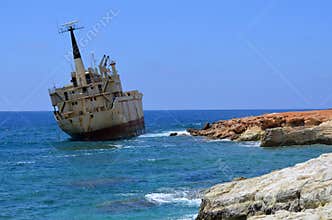 Wreck of the Edro III, Sea Caves, Paphos, Cyprus