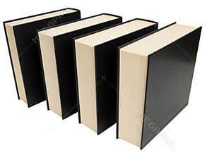 Four stacked hardcover books