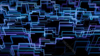 Seamless loop background with neon digital graph patterns made of glowing blue and purple lines
