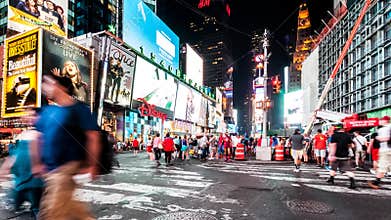 Pedestrians crossing the 46th street in Times Square
