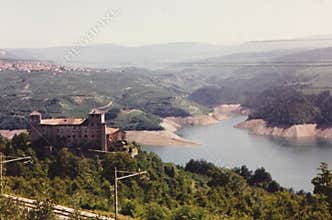 1990s Vintage Photo of Castel Cles Overlooking Lake Santa Giustina, Historic Renaissance Fortress in Val di Non, Trentino, Italy
