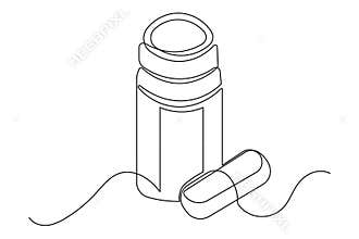 Medicine bottle and capsule continuous one line art drawing minimalist style isolate outline
