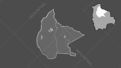 El Beni - department of Bolivia, extruded and isolated. Grayscale